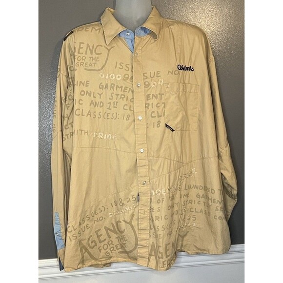 Akademiks Men’s 3XL All Over Print Collared Button Down Streetwear Tan Shirt - Picture 1 of 7